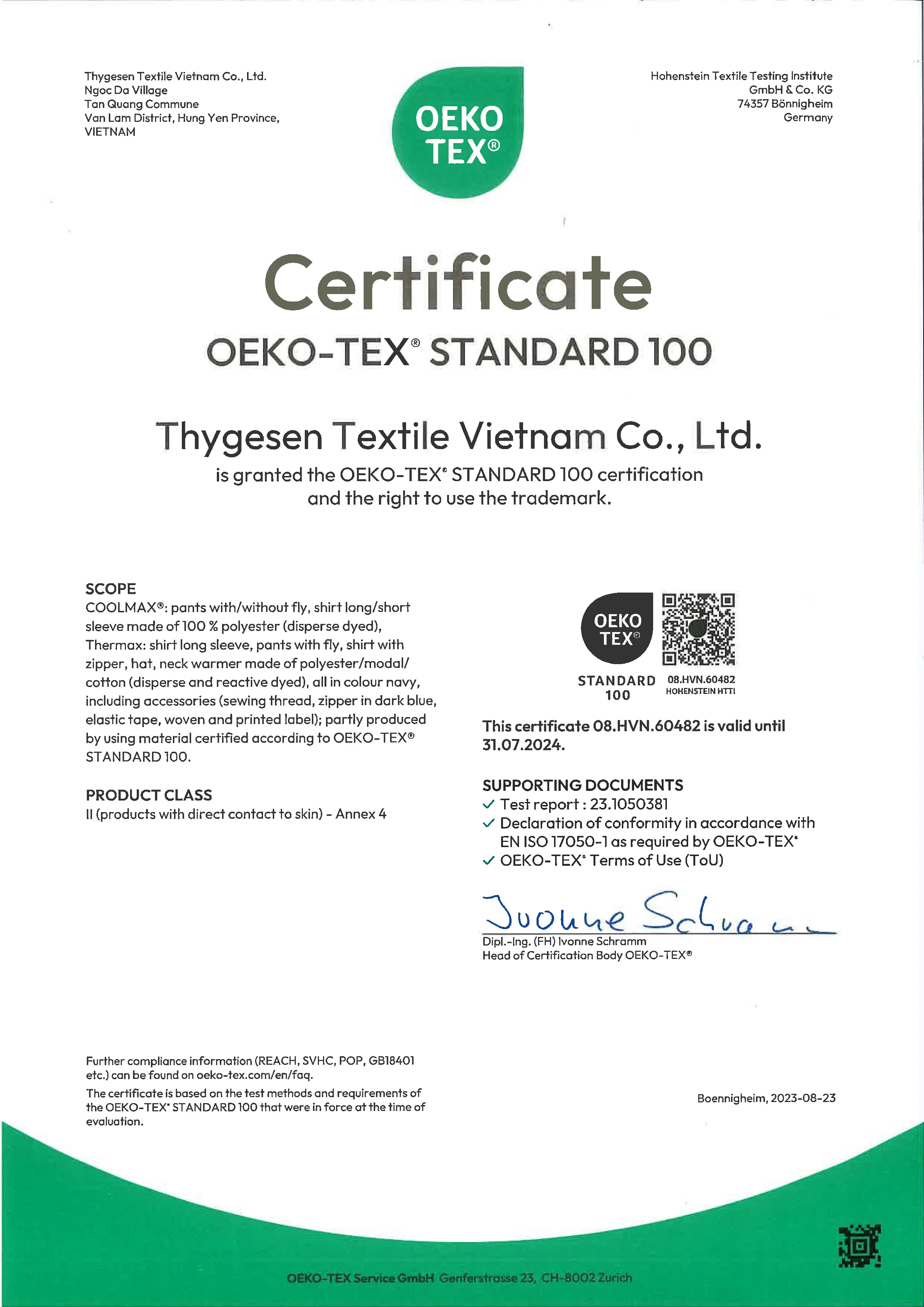 oeko-tex-100 certification 2024