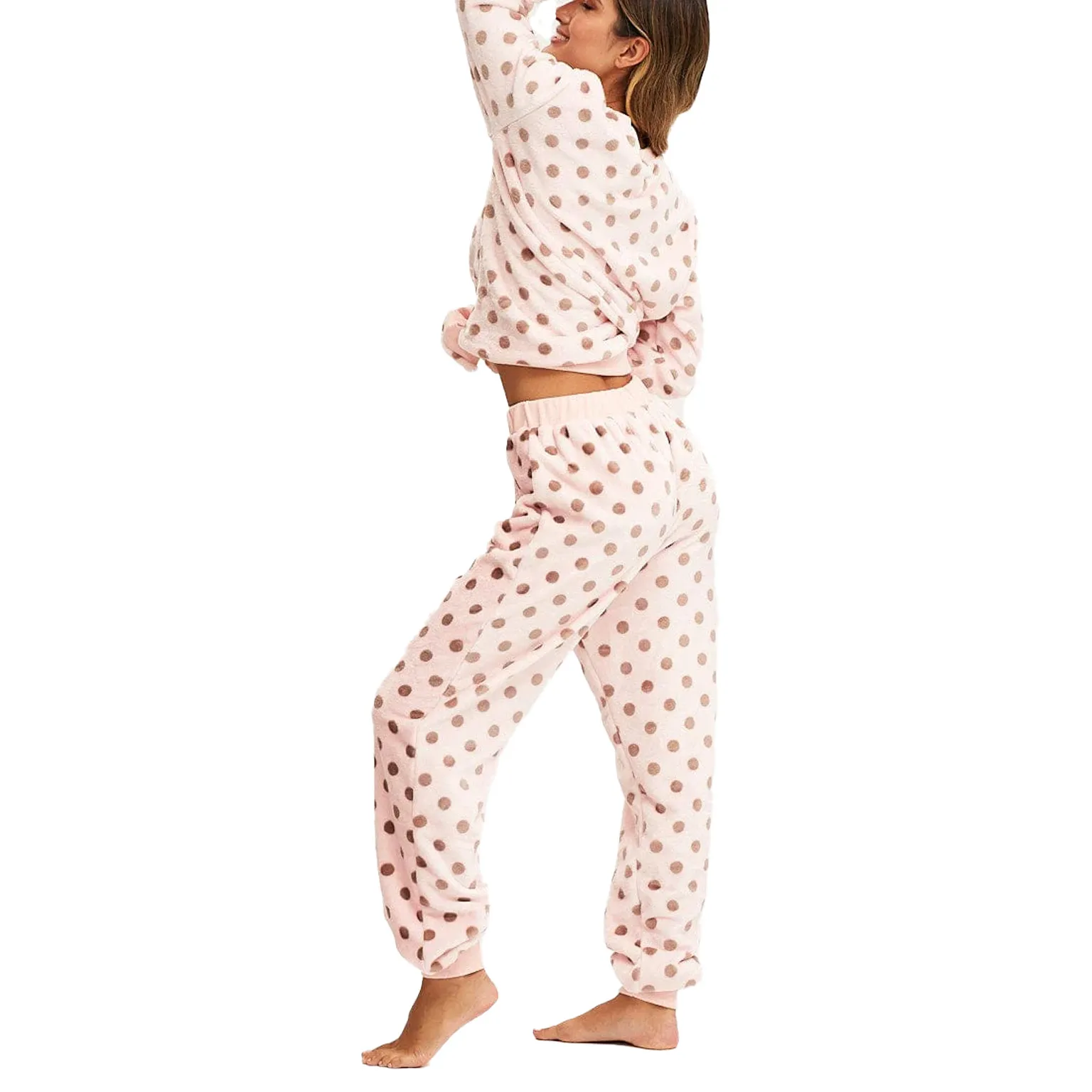 custom polka dot pajama manufacturing warm sleepwear