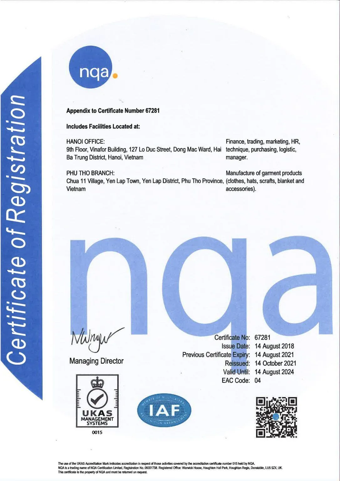 ISO 9001:2015 Certification Thygesen Vietnam 